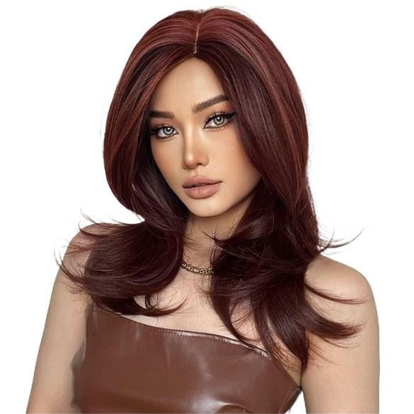 Pruik lang steil haar henna roodmix model Deavon, Handtassen en Accessoires, Uiterlijk | Haarverzorging, Nieuw, Verzenden