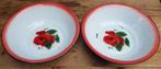 2 Vintage grote emaille schalen met rode bloem, Antiek en Kunst, Ophalen of Verzenden