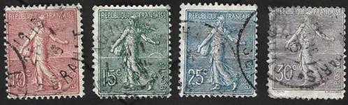 4 Postzegels Frankrijk 1903 Zaaister, Postzegels en Munten, Postzegels | Europa | Frankrijk, Gestempeld, Ophalen of Verzenden