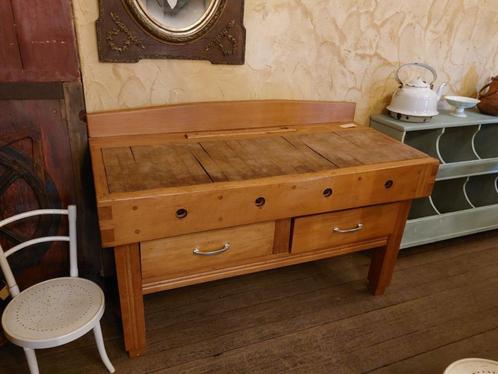 robuust groot oud hakblok     147 cm lang, Huis en Inrichting, Keuken | Keukenbenodigdheden, Gebruikt, Ophalen