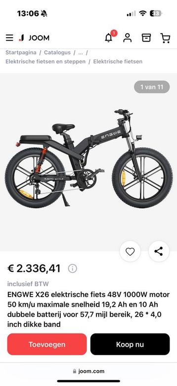 Vélo électrique pliable ENGWE X26 26 à gros pneus, Enlèvement, Comme neuf