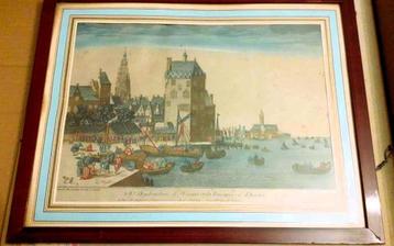 Gekleurde gravure van Het Steen, OLV toren en vismarktje beschikbaar voor biedingen