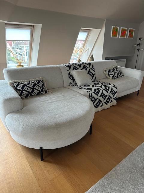 Hoeksalon longchair links ivoor/beige zgan, Huis en Inrichting, Zetels | Complete zithoeken, Zo goed als nieuw, Stof, Ophalen