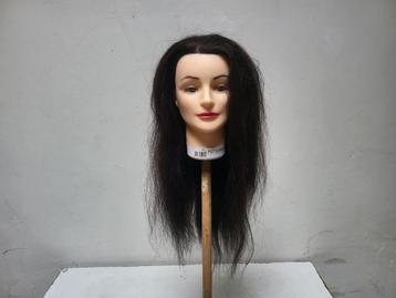 Oefen-Kappershoofd, 100% echt haar, 50 cm, Zwart+Tafelklem beschikbaar voor biedingen