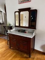 Vintage houten dressoir met marmeren blad en spiegelkast, Huis en Inrichting, Kasten | Dressoirs, Ophalen, Gebruikt