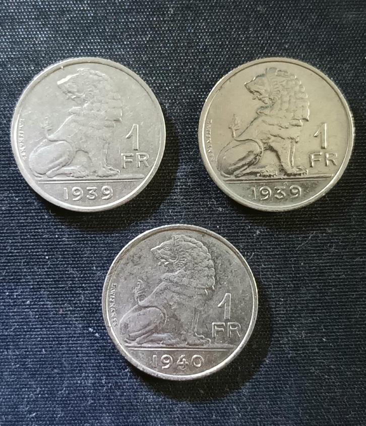 1 frank 1939-'40 type Wynants (voll. reeks) - Leopold III, Postzegels en Munten, Munten | België, Setje, Verzenden