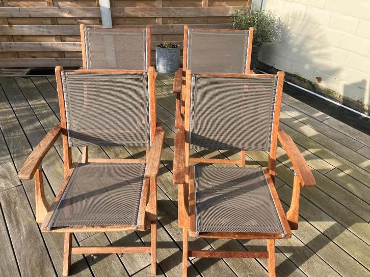 4 kwaliteit teakstoelen, Tuin en Terras, Tuinstoelen, Zo goed als nieuw, Teakhout, Ophalen