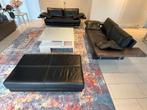 Zwart lederen salon 2x 3-zit + poef + tafel, verstelbare rug, Maison & Meubles, Canapés | Salons, Trois personnes, Moins de 75 cm
