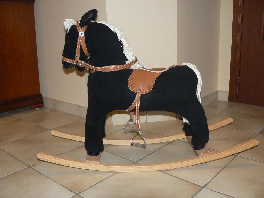 Cheval à bascule robe noir et sangles en cuir, Enlèvement, Comme neuf