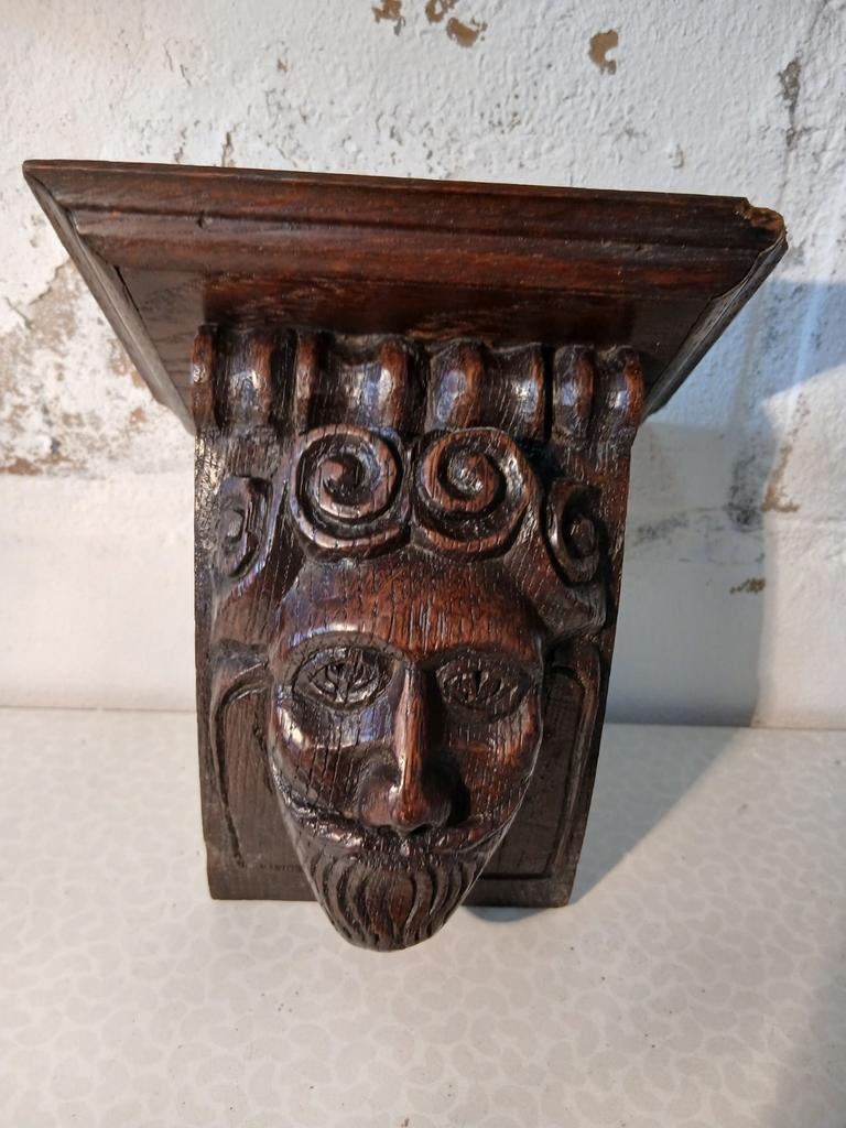 Houten handgesneden console,kraagsteen,corbel, Ophalen of Verzenden, Man