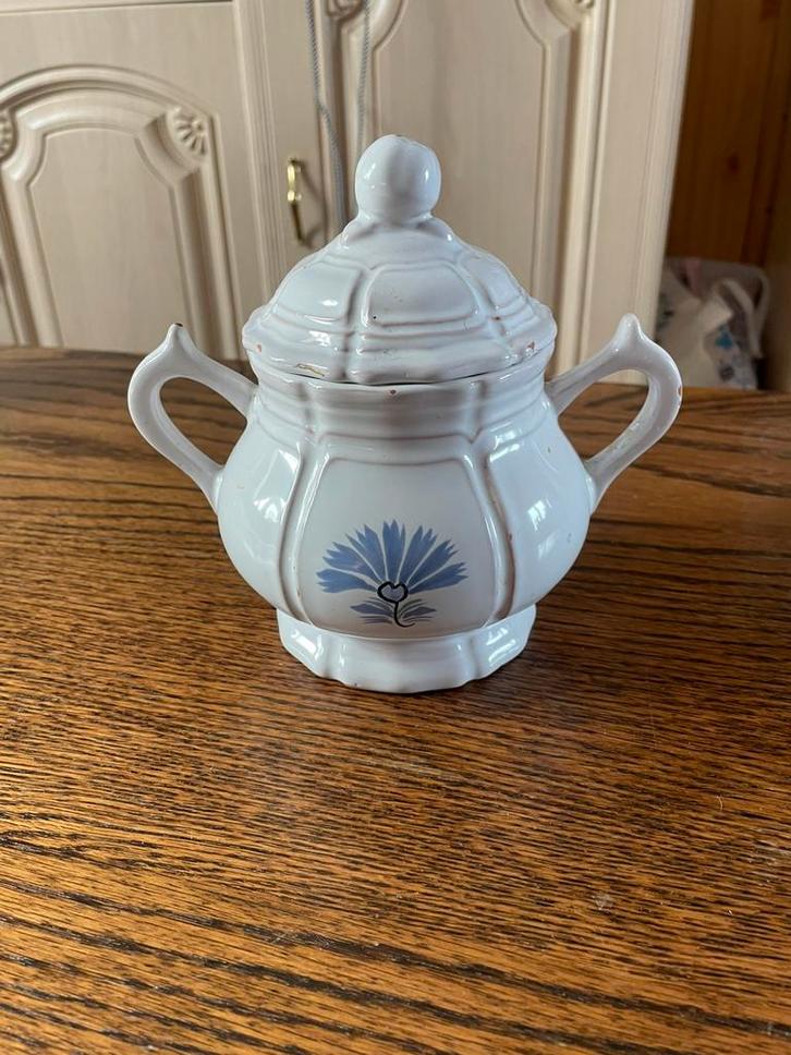 Sucrier ancien Hemriot Quimper– Faïence blanche–Décor floral, Antiek en Kunst, Antiek | Servies los, Ophalen of Verzenden