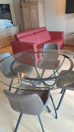 Table ronde en verre + 4 chaises, Maison & Meubles, 100 à 150 cm, Quatre personnes, Verre, Rond