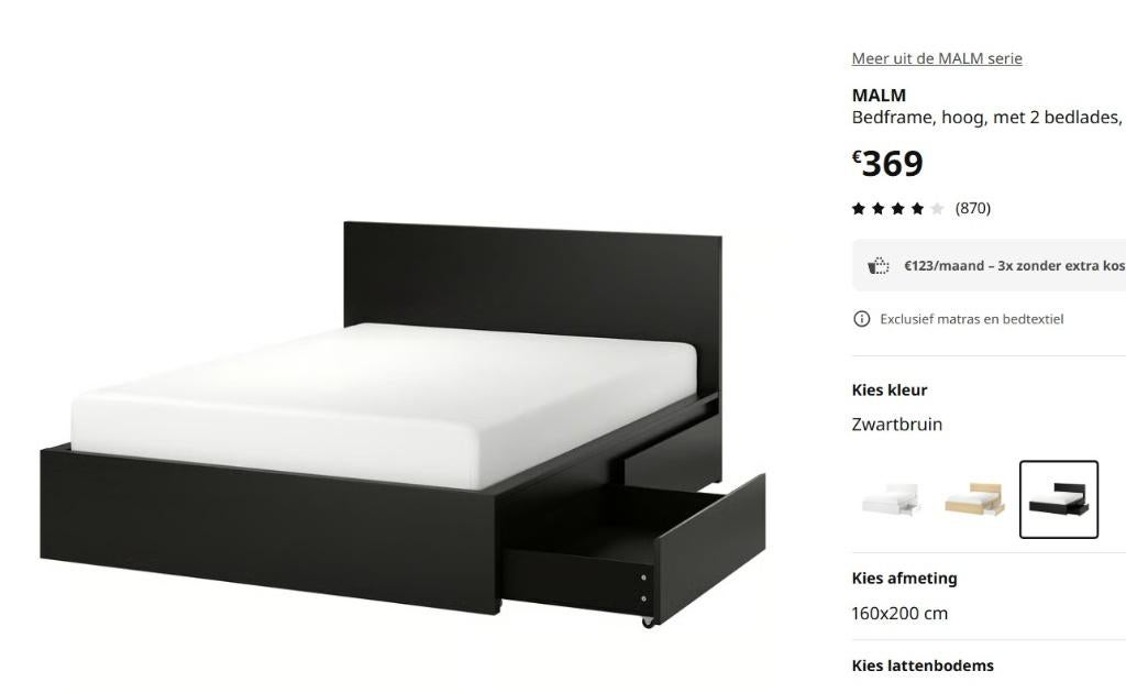 IKEA MALM bed, Maison & Meubles, Chambre à coucher | Lits, Comme neuf, Deux personnes, 160 cm, 200 cm, Bois, Noir, Enlèvement