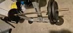 Halterstang met gewichten, Sport en Fitness, Fitnessmaterialen, Ophalen, Gebruikt, Armen, Halterschijven