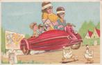 postkaart catoon zijspan familie, Enlèvement ou Envoi, 1940 à 1960, Non affranchie, Véhicule