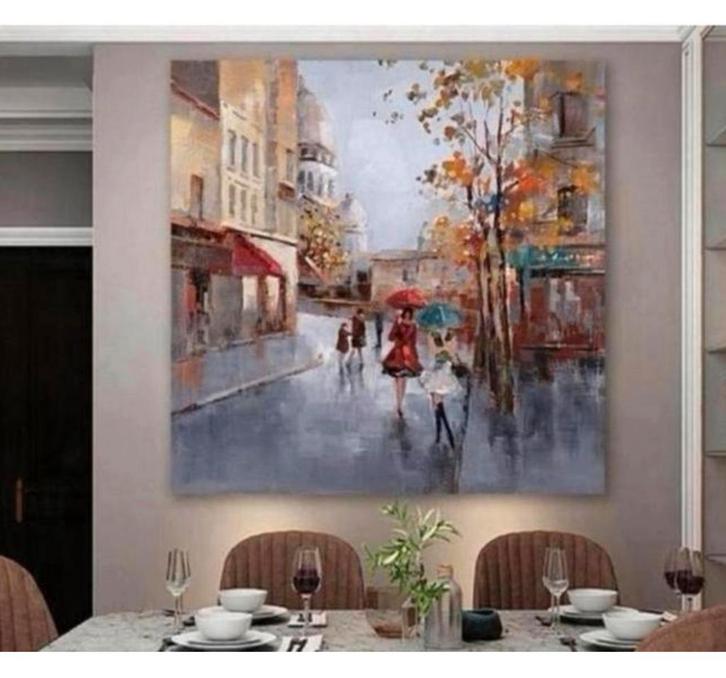 Handgeschilderd olieverf schilderij op canvas 60 x 60 cm, Antiek en Kunst, Kunst | Schilderijen | Modern, Ophalen of Verzenden