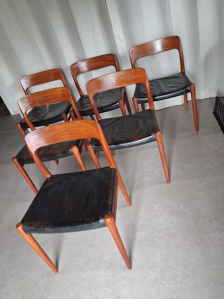 6 Niels Otto Moller 75 stoelen teak retro jaren 60, Maison & Meubles, Chaises, Brun, Enlèvement, Bois, Cinq, Six Chaises ou plus