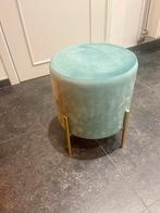 Velvet Poef Lichtblauw gouden pootjes, Enlèvement, Comme neuf, Rond, Tissus