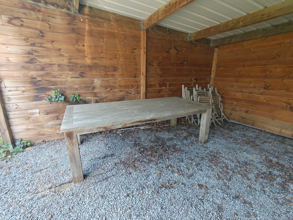 Table de jardin en teck 250 x 120 cm + 6 chaises, Enlèvement, Bois