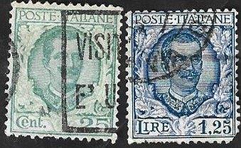 2 Postzegels Italië 1926 Koning Victor Emanuel III, Ophalen of Verzenden, Gestempeld