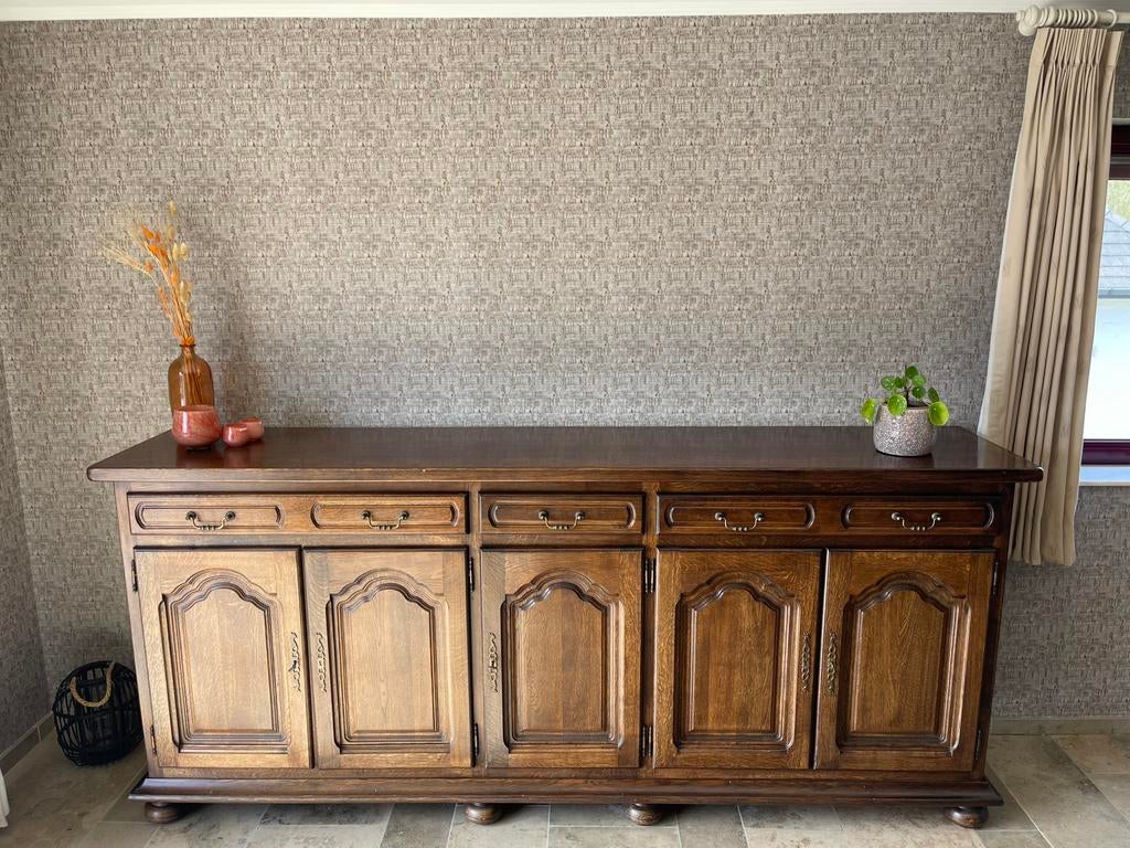 Dressoir Massief Eik, Ophalen, Met deur(en), Eikenhout, Zo goed als nieuw