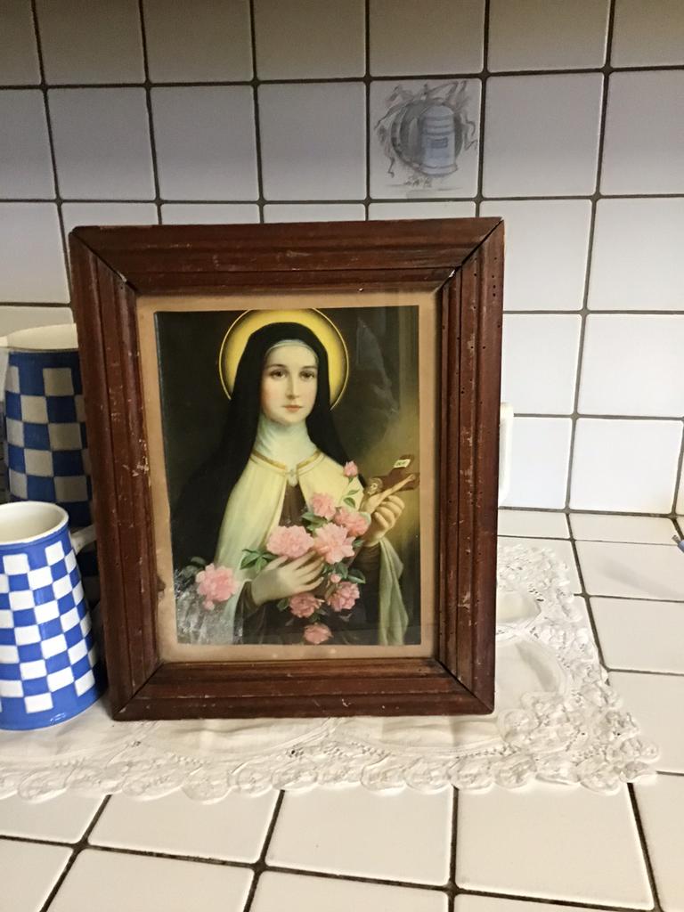 Oude ingelijste prent heilige Sint Theresia, Ophalen of Verzenden