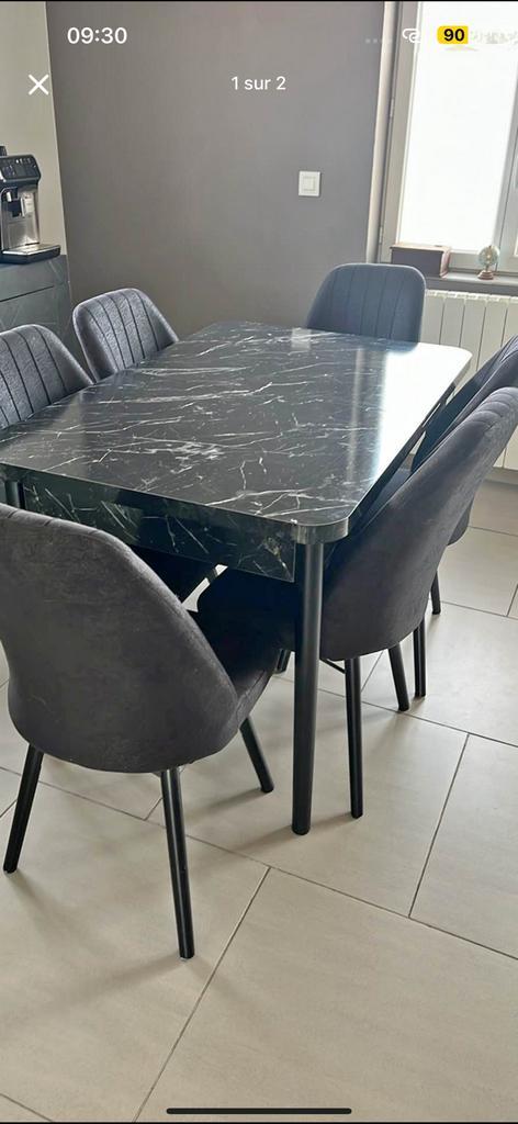 Table à manger qui s’allonge effet marbre + 6 chaises –, Maison & Meubles, Salles à manger complètes, Comme neuf, Enlèvement