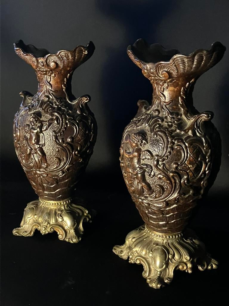 Set zeldzame rijkelijk versierde Rococo vazen, Ophalen of Verzenden