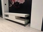 Meuble TV blanc en bois avec pieds en verre et un tiroir, 25 à 50 cm, Moins de 100 cm, 150 à 200 cm, Comme neuf
