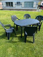 Blauwe tafel en 5 stoelen, Ophalen, Gebruikt