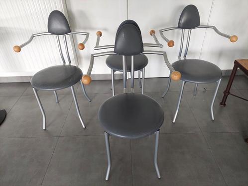4 fauteuils om te bekleden, vintage minimalistisch, zeldzame, Huis en Inrichting, Stoelen, Gebruikt, Vier, Hout, Leer, Metaal