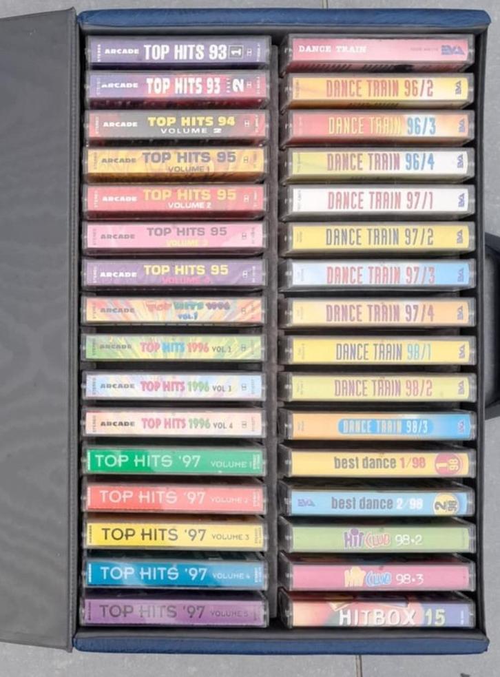 32 Muziekcassettes - TOP HITS, DANCE TRAIN, BEST DANCE, Cd's en Dvd's, Cd's | Dance en House, Gebruikt, Techno of Trance, Boxset