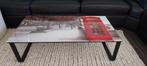 salontafel glas met print + zwart metaal, Ophalen, Gebruikt, 100 tot 150 cm, 50 tot 100 cm