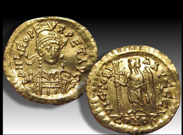 Romeinse Rijk. Leo I the Thracian (AD 457-474). Goud Solidus, Postzegels en Munten, Munten en Bankbiljetten | Verzamelingen, Ophalen of Verzenden
