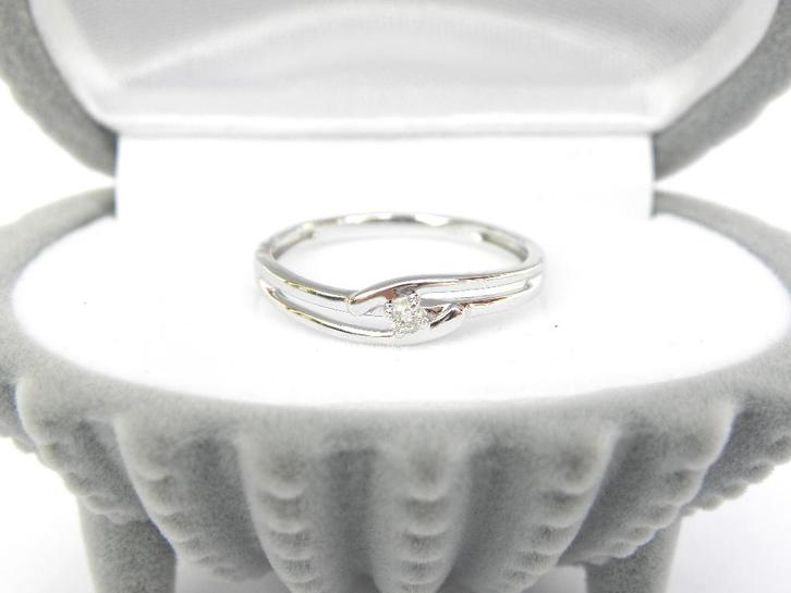 14KT gouden ring met diamant, Handtassen en Accessoires, Ringen, Zo goed als nieuw, Dame, 17 tot 18, Wit, Goud, Met edelsteen