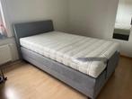 Box spring bed met matras, Grijs, Gebruikt, 140 cm, Ophalen