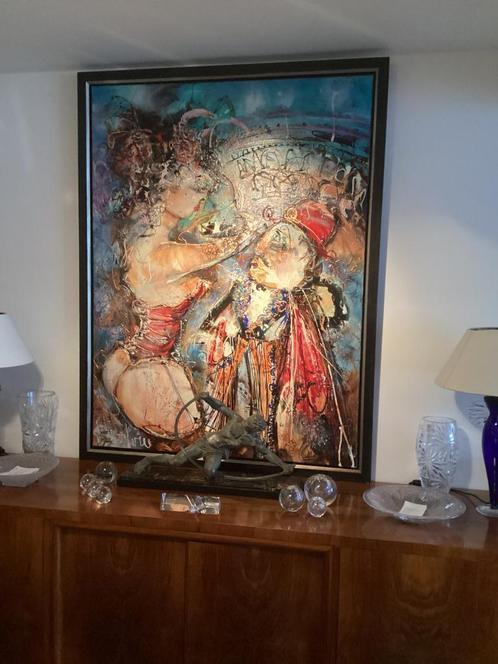 Schilderij Stierenfeest getekend Guy Olivier. 222/ADb., Antiek en Kunst, Kunst | Schilderijen | Modern, Ophalen