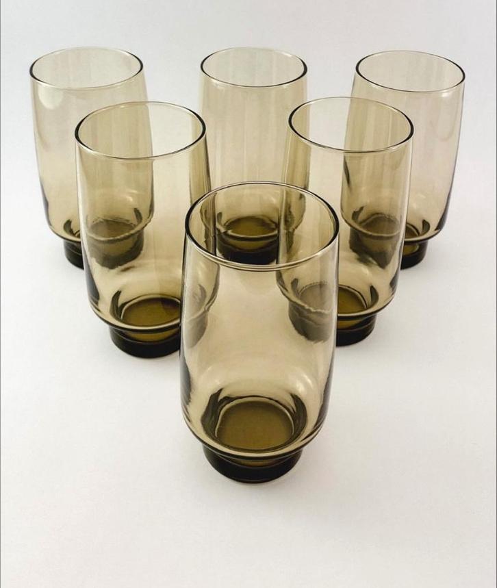 6 Luminarc France vintage gefumeerde longdrinkglazen, Antiek en Kunst, Antiek | Glaswerk en Kristal, Ophalen of Verzenden