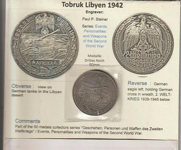 Rommel & Tobruk 1942 Medaille 50mm + 3 foto's  beschikbaar voor biedingen