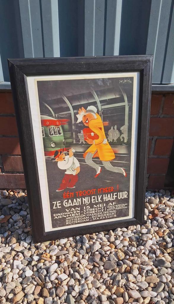 Antieke NS Reclame Poster, ontwerp is van Joop Geesink😍, Verzamelen, Spoorwegen en Tram, Gebruikt, Trein, Overige typen, Ophalen