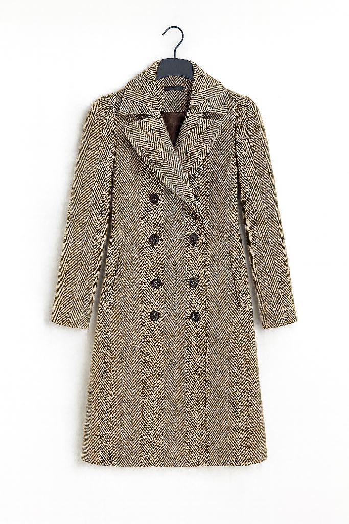 ZARA damesmantel – klassiek visgraatpatroon maat 36/38, Kleding | Dames, Jassen | Winter, Gedragen, Maat 36 (S), Beige, Ophalen of Verzenden