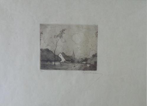 DIRK BAKSTEEN / DORPSZICHT KEMPEN / ZW-W ETS / 33x43cm KADER, Antiek en Kunst, Kunst | Etsen en Gravures, Ophalen of Verzenden