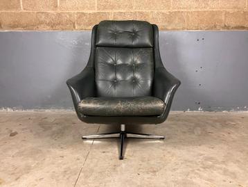 Vintage fauteuil recliner groen leder chroom beschikbaar voor biedingen