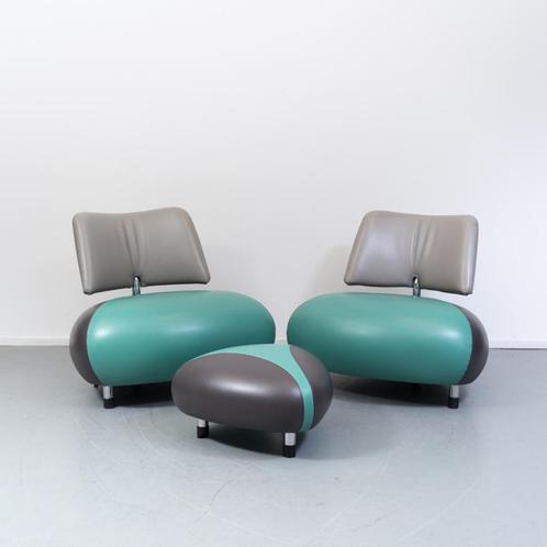 ACTIE!! 4x Leolux Pallone groen/antraciet/beige met hocker, Huis en Inrichting, Zetels | Voetbanken en poefs