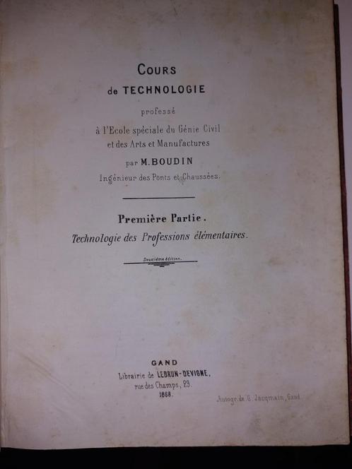 Oud lesboek 1868 Cours de technologie, Antiek en Kunst, Antiek | Boeken en Manuscripten, Ophalen
