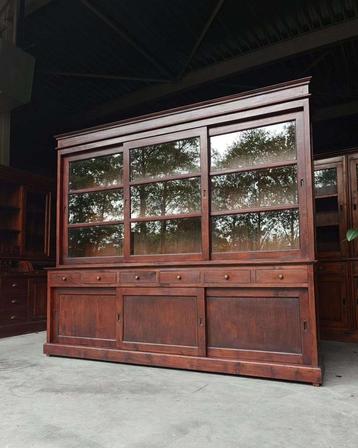 Grote antieke winkelkast | Kantoorkast teakhout #2350 beschikbaar voor biedingen