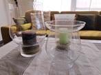 3 vazen in glas met kaars, Huis en Inrichting, Woonaccessoires | Etagères, Ophalen, Zo goed als nieuw