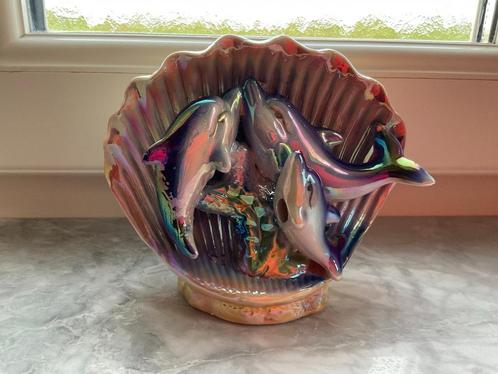 Vintage jaren '90 Dolfijnen Schelp - blauw iriserend parel, Antiek en Kunst, Curiosa en Brocante, Ophalen of Verzenden