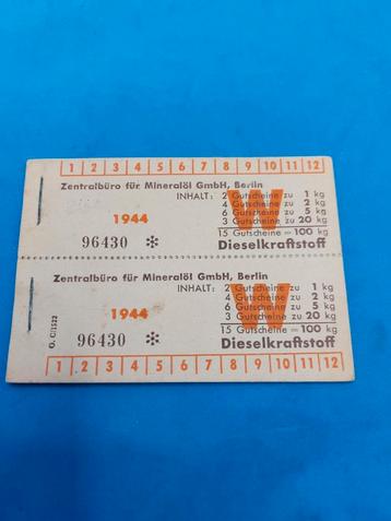 Duitse WO2 rantsoenbonnen voor dieselbrandstof  1944, beschikbaar voor biedingen