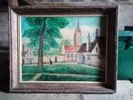 Handgeschilderd schilderij dorpszicht olieverf, Antiek en Kunst, Kunst | Schilderijen | Klassiek, Ophalen
